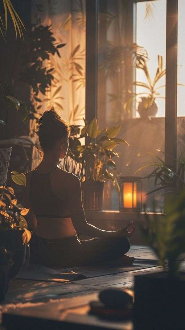 Pieaugusi persona mierīgi sēž dabā meditācijas pozā